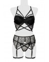 Ensemble lingerie dentelle harnais 3 pièces - Grey Velvet