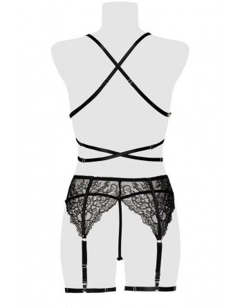 Ensemble lingerie dentelle harnais 3 pièces - Grey Velvet